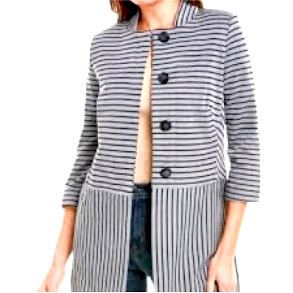 CAbi Womens Car Coat in Dappled Stripe Navy Blue Gray Grey #5474 Sz M